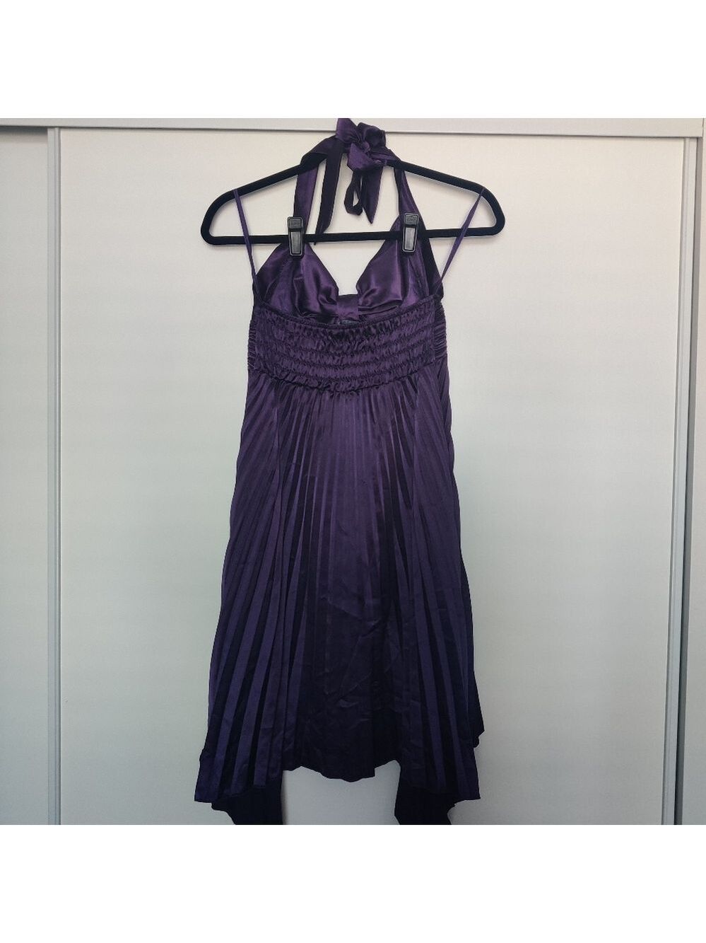 Purple Pleated Halter Dress Handkerchief Hem Y2K Fairycore Small 0499 - Picture 3 of 5